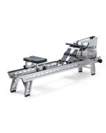 Brushed stainless steel waterrower S1 HiRise with riser legs to increase overall rower and seat height.