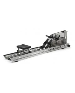 The very unique and distinctive styling of the brushed stainless steel WaterRower S1 LoRise rowing machine.