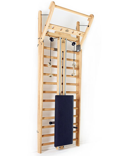 Cherry CombiTrainer for Oxbridge WaterRower Wall-Bar takes up no space when stored on the wallbars as pictured